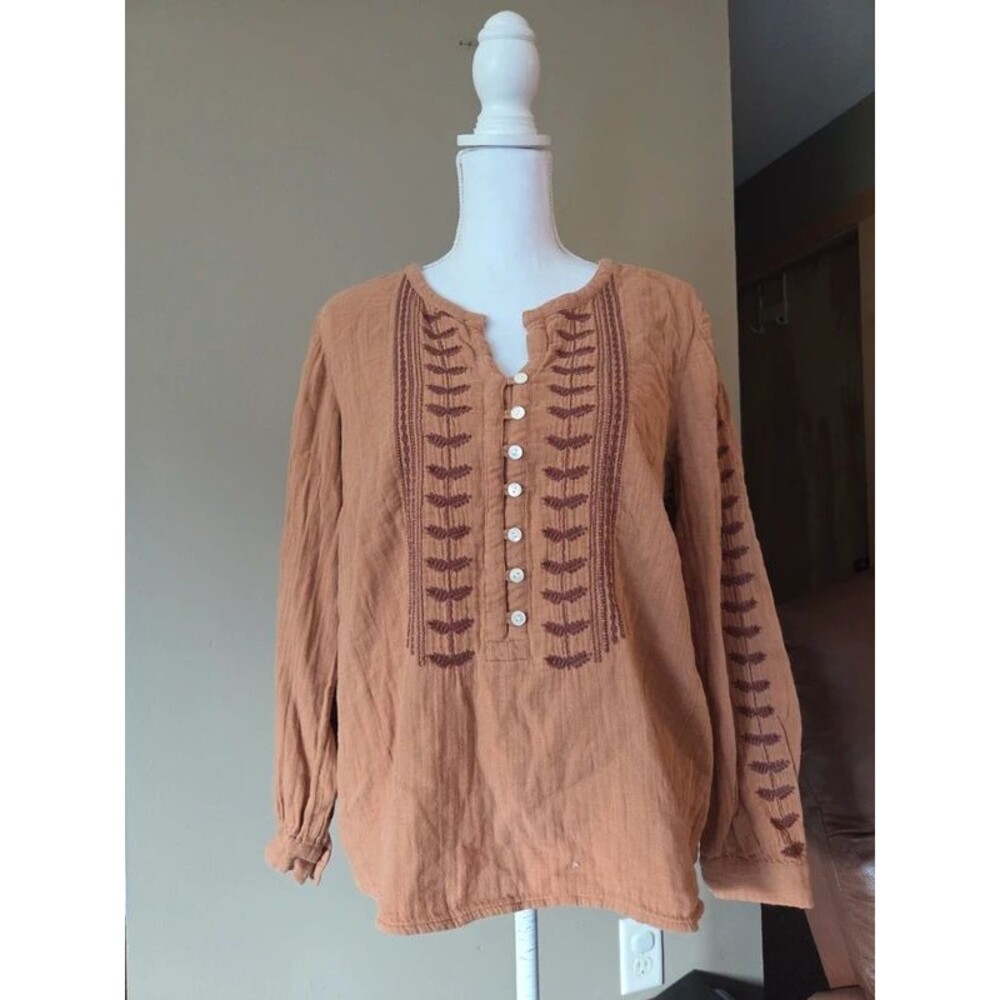 Pure Jill orange embroidered tunic top blouse J Jill